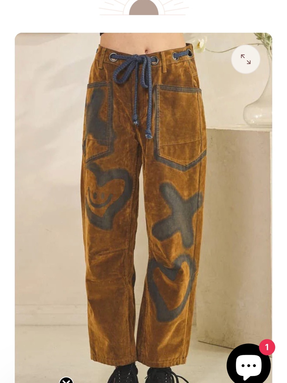 OH Tie Waist Velvet Suede Barrel Jeans